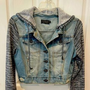 Ci Sono Denim Cropped Jacket Sweater sleeves Size M